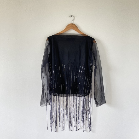 Pre-loved designer Luis Civit Women's Black Sequins Mesh Blouse UK Size 16 - Picture 5 of 17